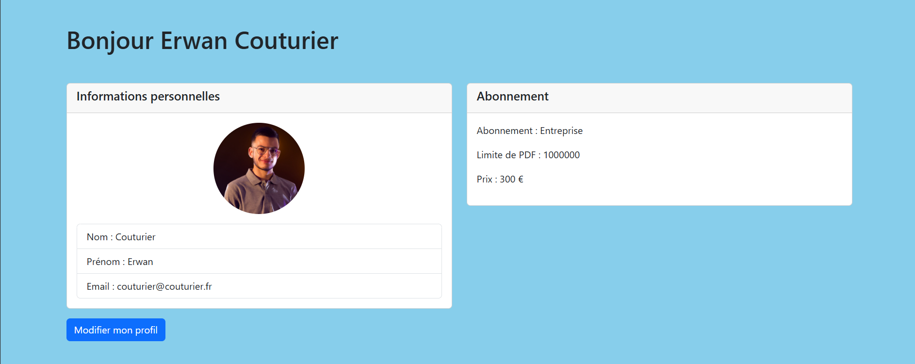 Page d'un compte utilisateur