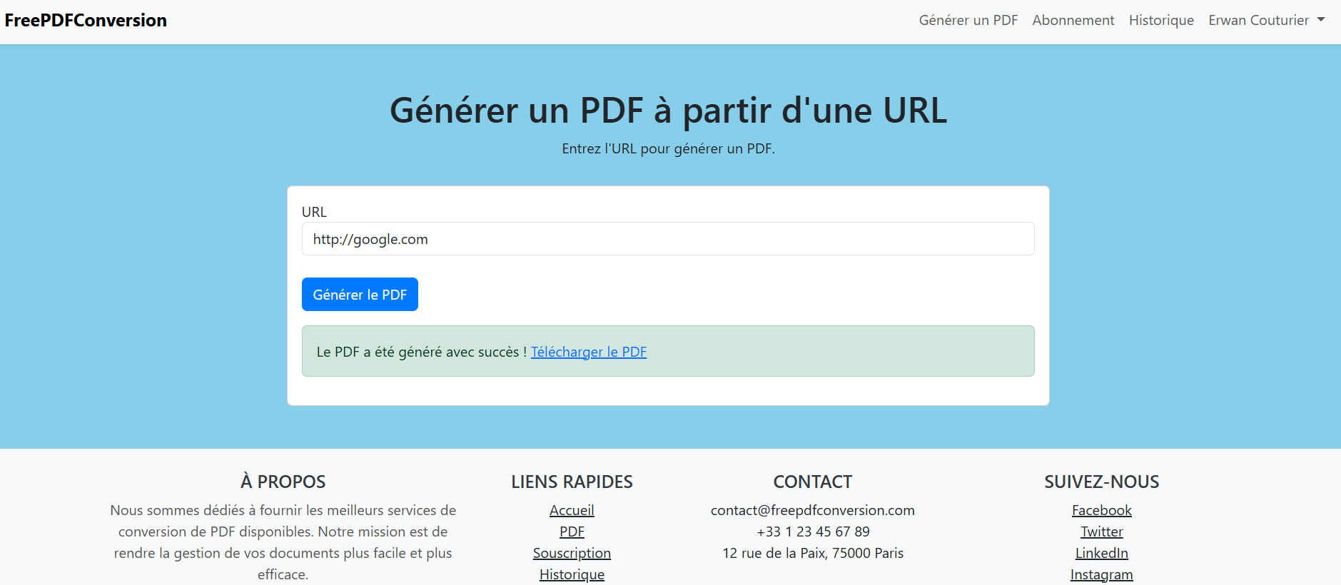 Page de soumission d'URL